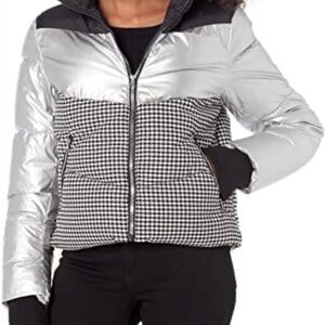 Steve Madden Silver and Black Houndstooth Puffer Jacket